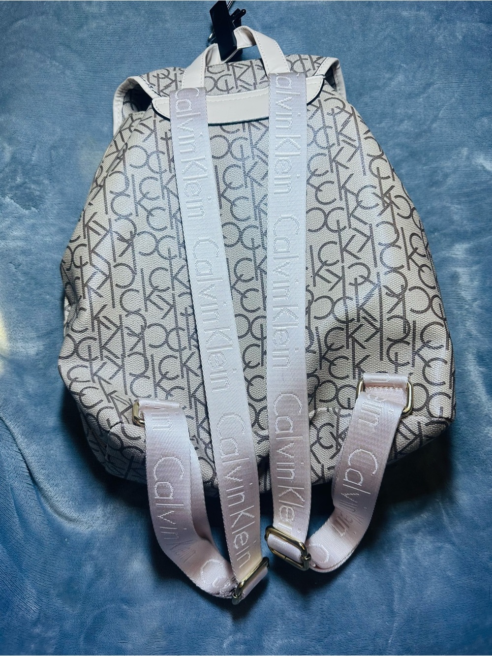 Calvin Klein Cream Monogram Drawstring Backpack - Picture 5 of 6
